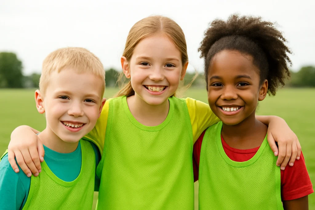 picture of children wearing pinnies